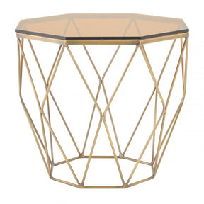 Enrich End Table with Brushed Bronze Base, Tempered Glass, Bronze