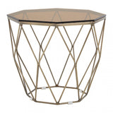 Enrich End Table with Brushed Bronze Base, Tempered Glass, Bronze
