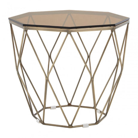 Enrich End Table with Brushed Bronze Base, Tempered Glass, Bronze