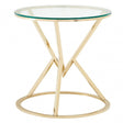 Enrich Corseted Round Champagne End Table, Stainless Steel, Glass, Gold