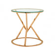 Enrich Corseted Round Rose Gold End Table, Stainless Steel, Glass, Rose Gold