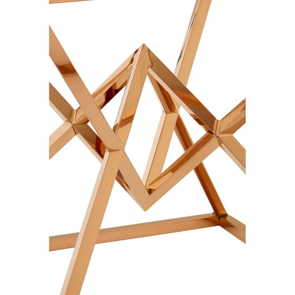 Enrich Corseted Square Rose Gold End Table, Stainless Steel, Glass, Rose Gold