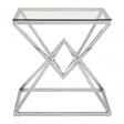 Enrich Corseted Square Silver End Table, Stainless Steel, Glass, Silver