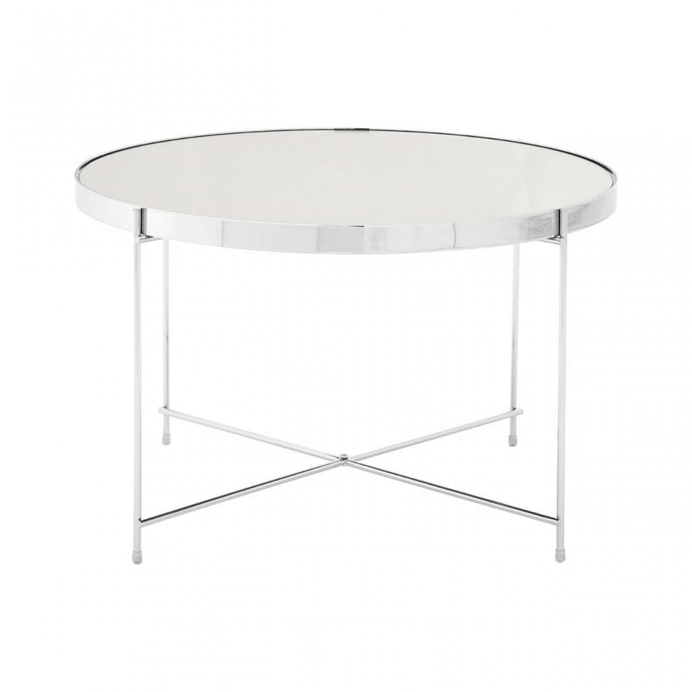 Enrich Large Silver Mirror Side Table, Mirrored Glass, Silver