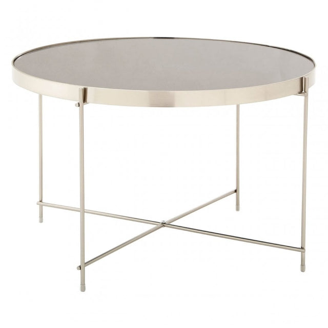 Enrich Large Grey Mirror Side Table, Mirrored Glass, Silver
