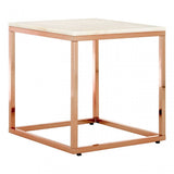 Enrich Square White Marble End Table, Marble, Gold