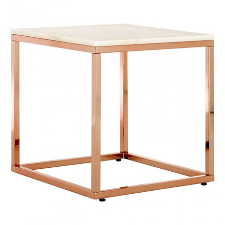 Enrich Square White Marble End Table, Marble, Gold