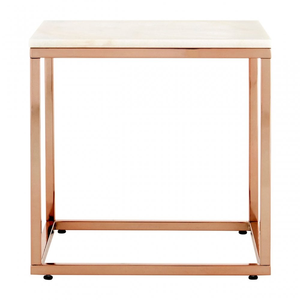 Enrich Square White Marble End Table, Marble, Gold
