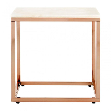 Enrich Square White Marble End Table, Marble, Gold