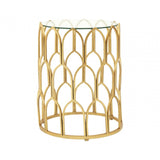 Merlin Gold Leaf Side Table, Tempered Glass, Iron, Gold
