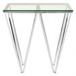 Enrich Chrome End Table with Triangular Base, Tempered Glass