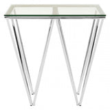 Enrich Chrome End Table with Triangular Base, Tempered Glass