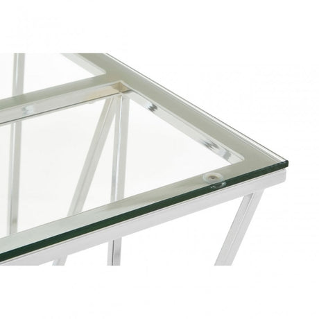 Enrich Chrome End Table with Triangular Base, Tempered Glass