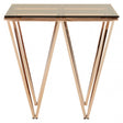 Enrich Square Champagne Triangular End Table, Tempered Glass, Gold
