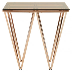 Enrich Square Champagne Triangular End Table, Tempered Glass, Gold