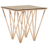 Enrich Square Champagne Triangular End Table, Tempered Glass, Gold