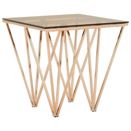 Enrich Square Champagne Triangular End Table, Tempered Glass, Gold