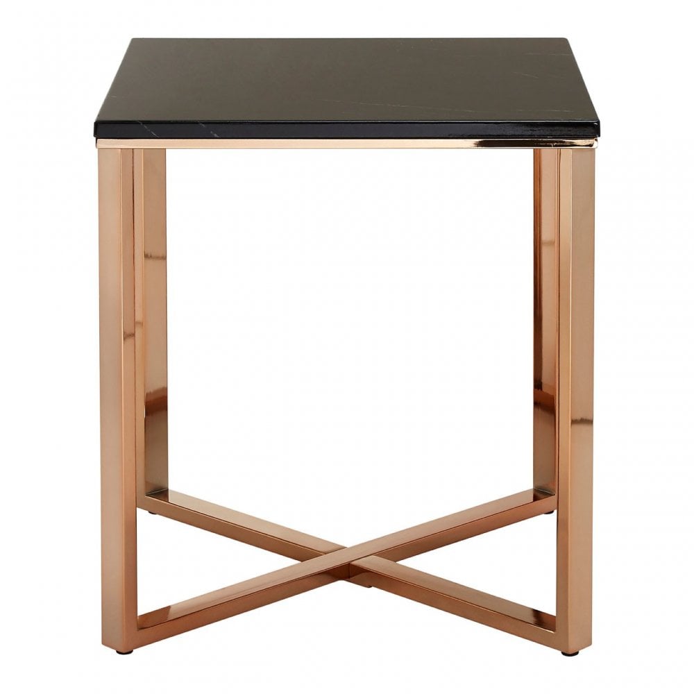 Enrich Square Black Faux Marble End Table, Wood, Paper, Black