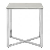 Enrich White Faux Marble Square End Table, Wood, Paper, White