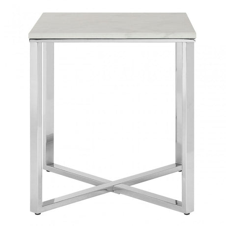 Enrich White Faux Marble Square End Table, Wood, Paper, White