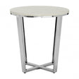 Enrich Round White Faux Marble End Table, Wood, Paper, White
