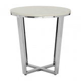 Enrich Round White Faux Marble End Table, Wood, Paper, White