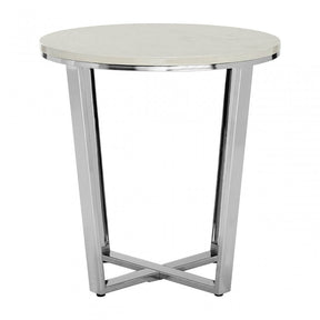 Enrich Round White Faux Marble End Table, Wood, Paper, White