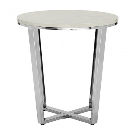 Enrich Round White Faux Marble End Table, Wood, Paper, White
