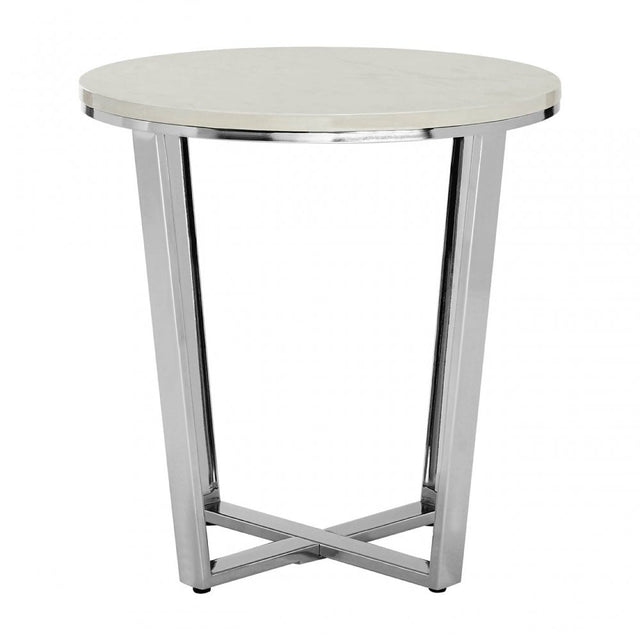 Enrich Round White Faux Marble End Table, Wood, Paper, White
