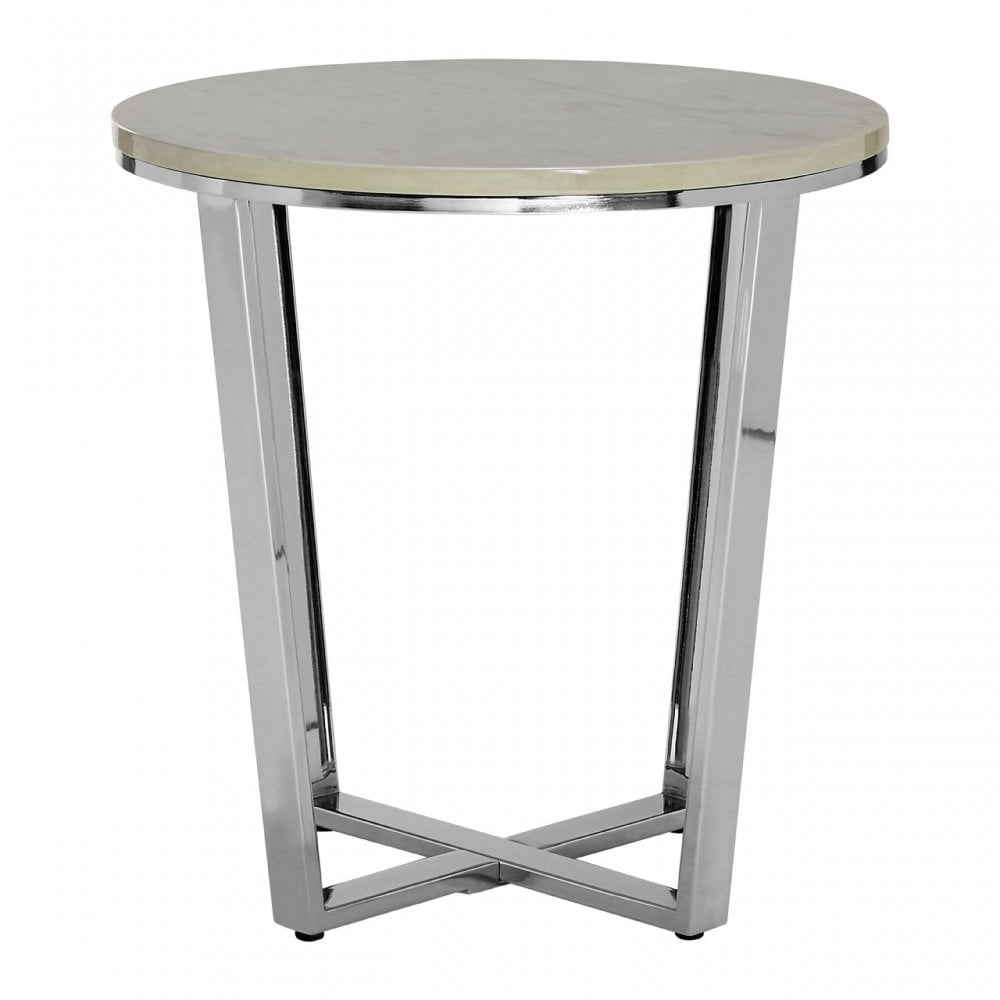 Enrich Round White Faux Marble End Table, Wood, Paper, White
