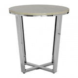 Enrich Round White Faux Marble End Table, Wood, Paper, White