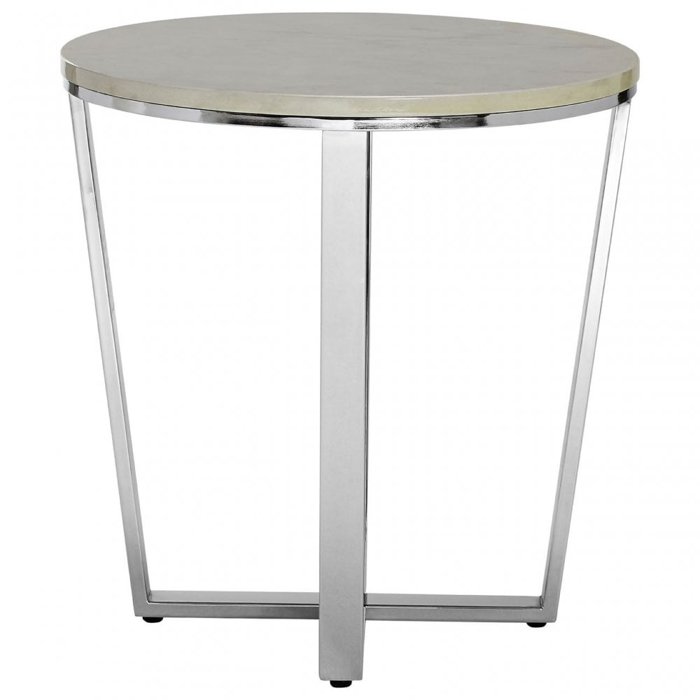 Enrich Round White Faux Marble End Table, Wood, Paper, White