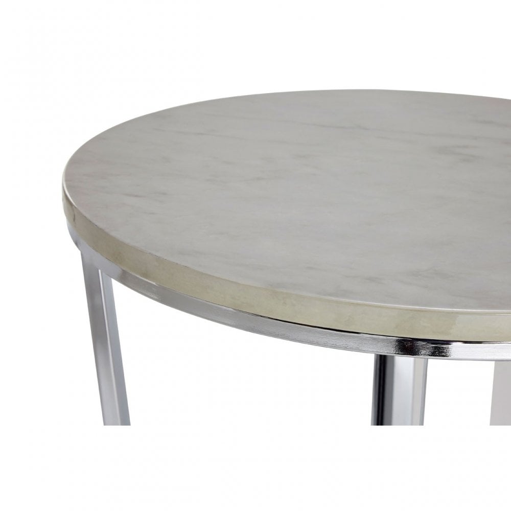 Enrich Round White Faux Marble End Table, Wood, Paper, White