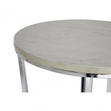 Enrich Round White Faux Marble End Table, Wood, Paper, White