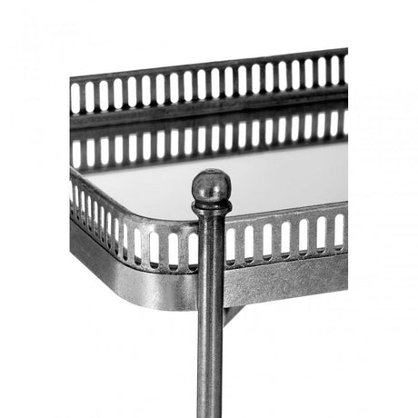 Reza Antique Silver Square Tray Table, Iron, Mirrored Glass, Silver