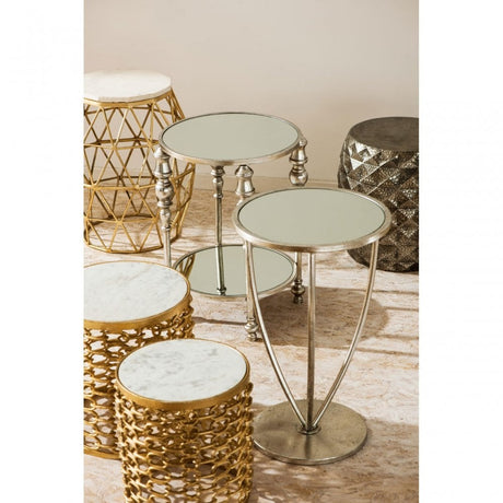 Marcia Silver Finish Side Table, Glass, Silver