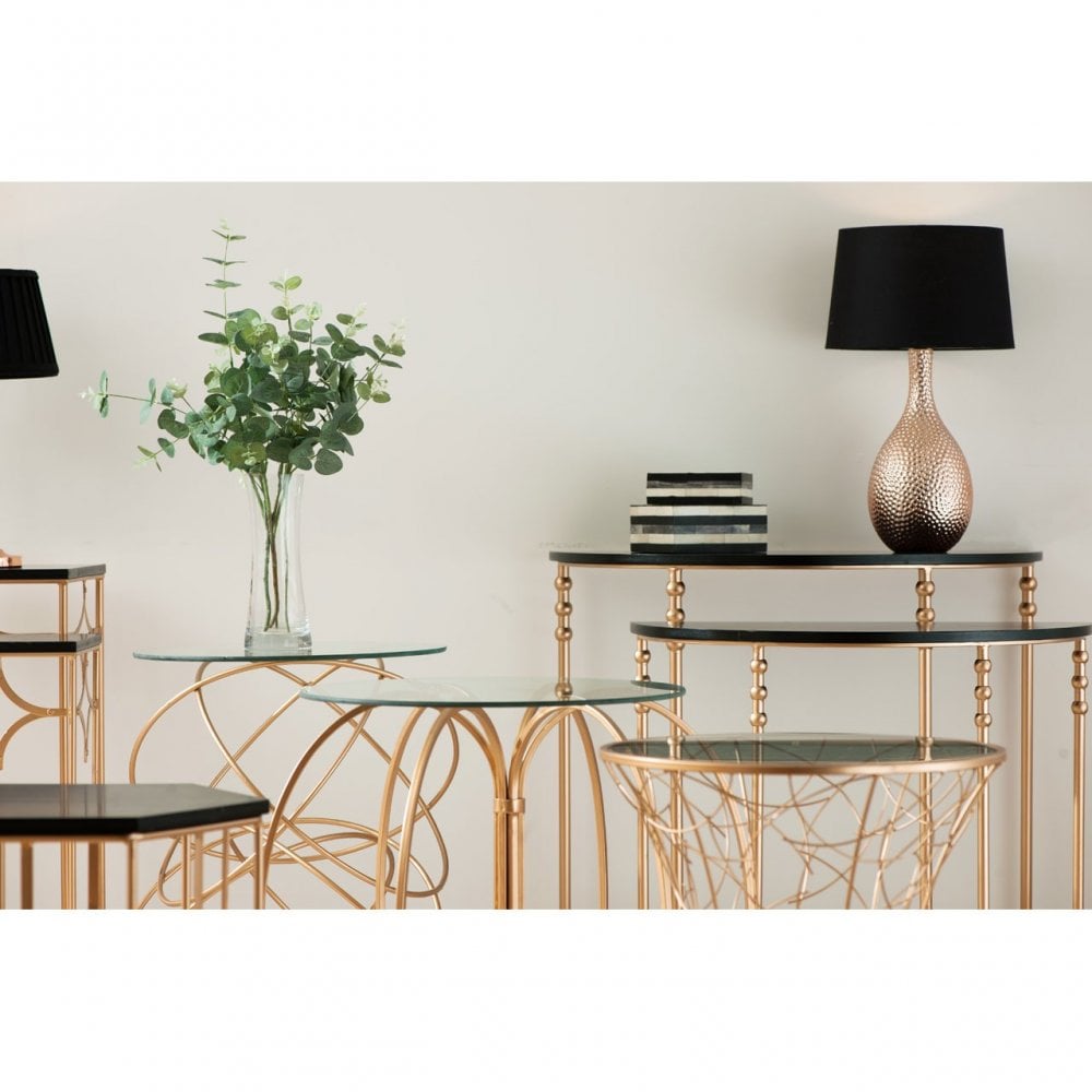 Lexa Concave Table, Iron, Glass, Gold