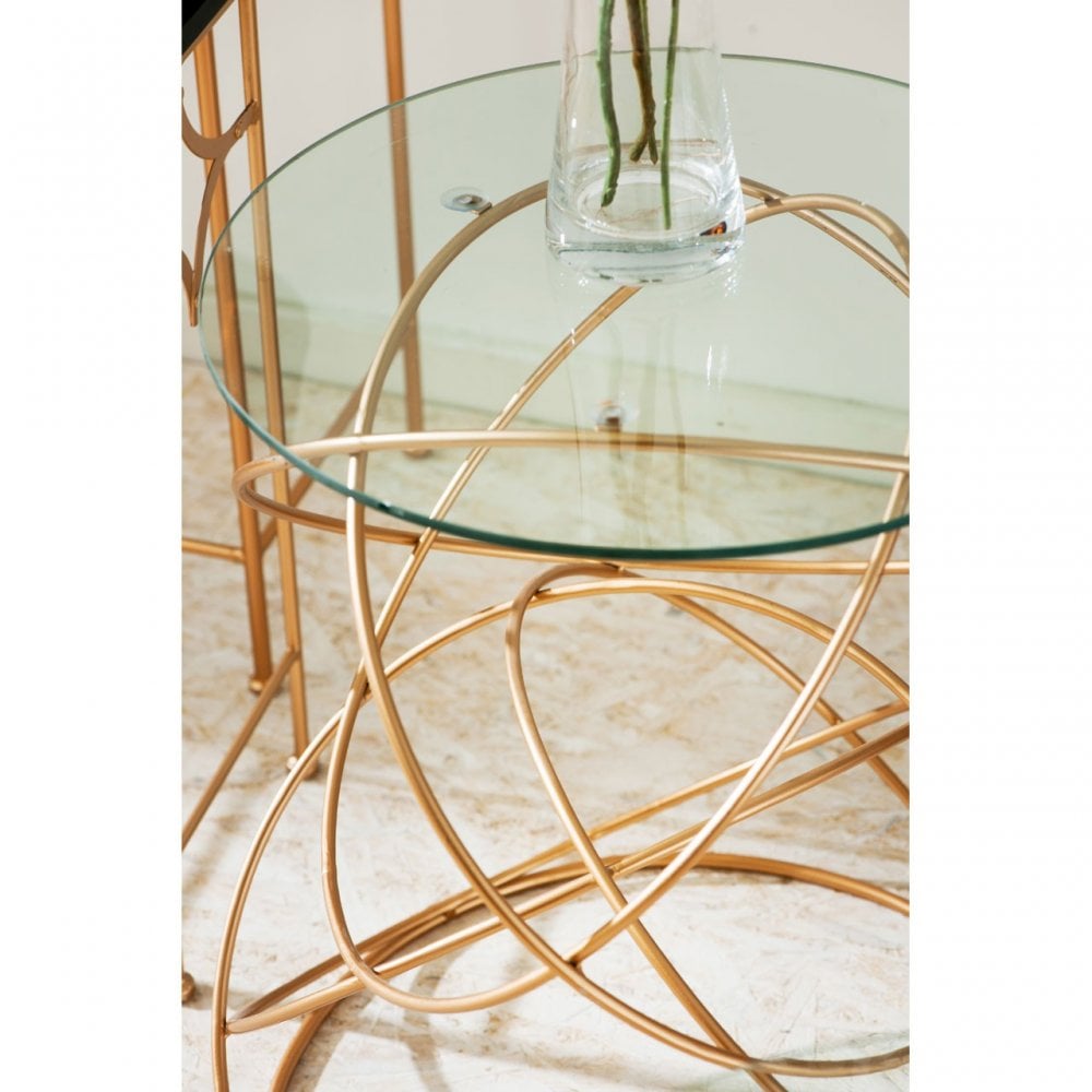 Lexa Circles Table, Iron, Tempered Glass, Gold