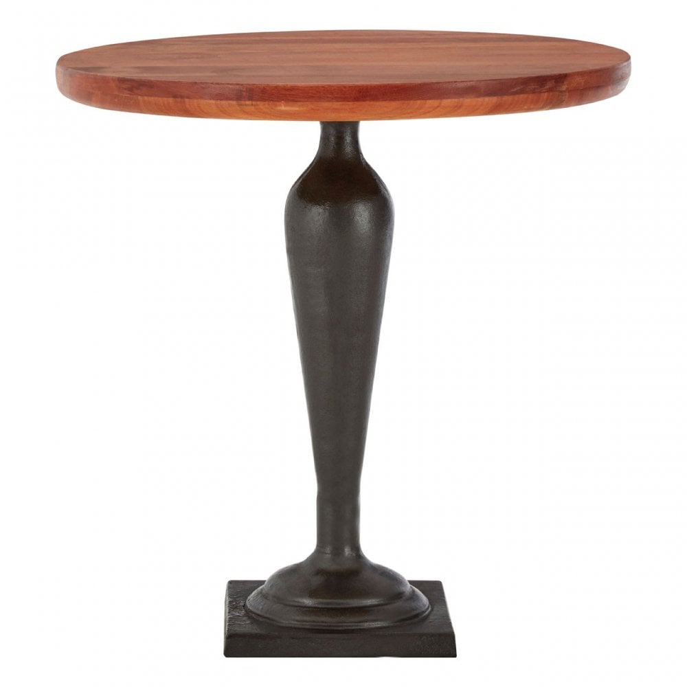 Ranch Foundry Style Round Side Table, Walnut Wood