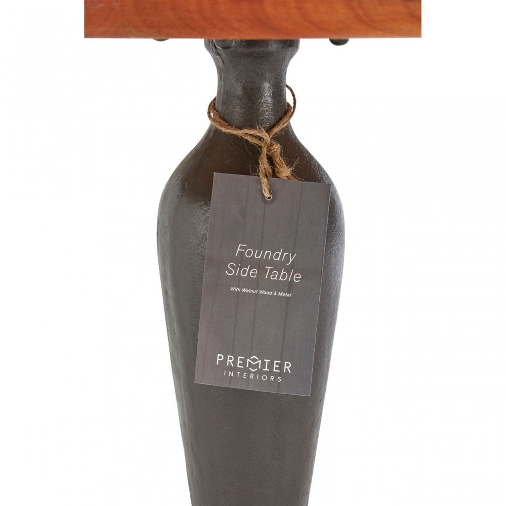 Ranch Foundry Style Round Side Table, Walnut Wood