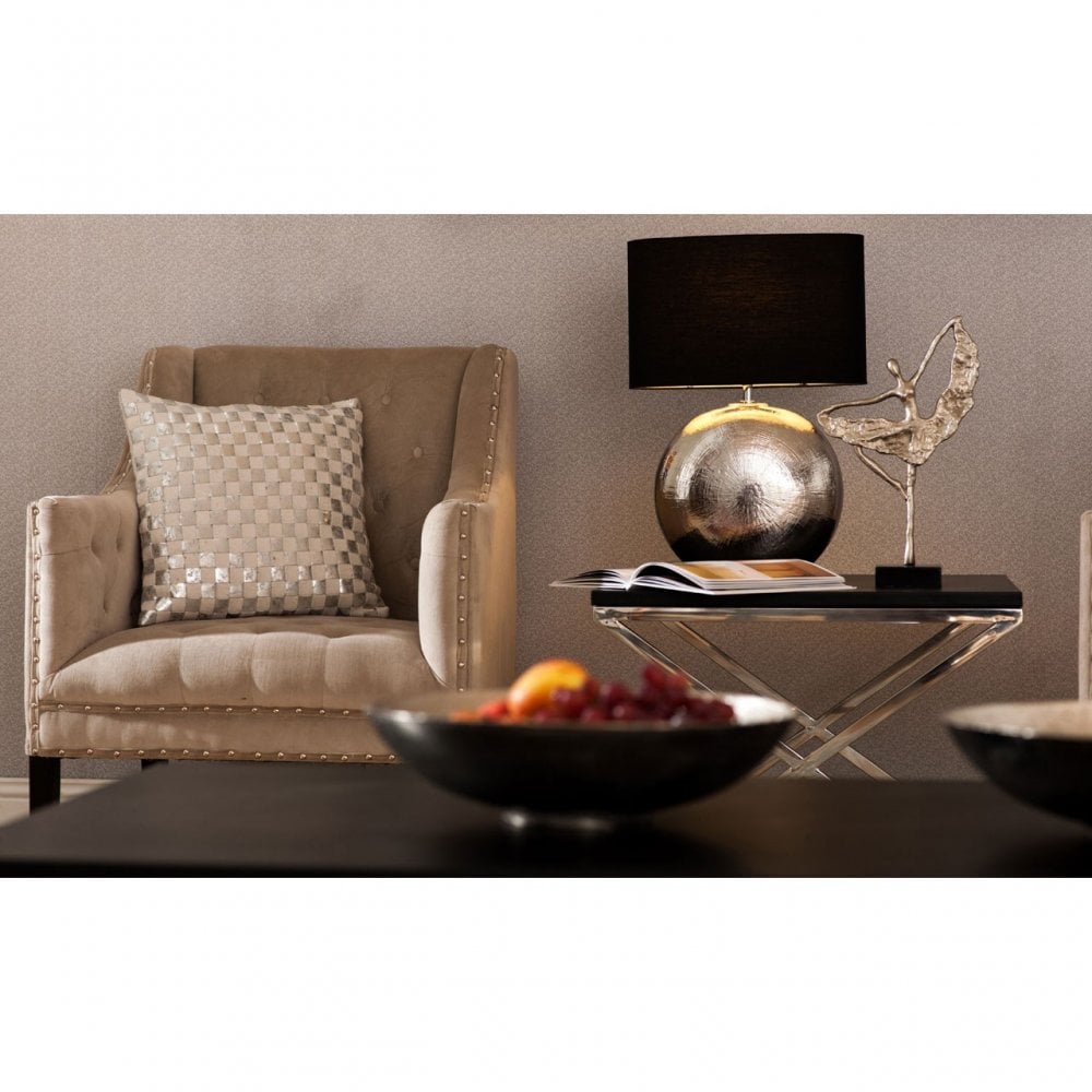 Tribute End Table, Leather, Stainless Steel, Black