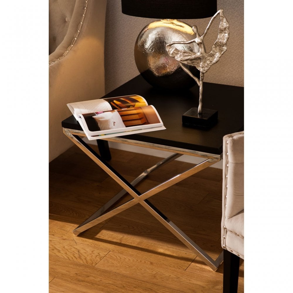 Tribute End Table, Leather, Stainless Steel, Black