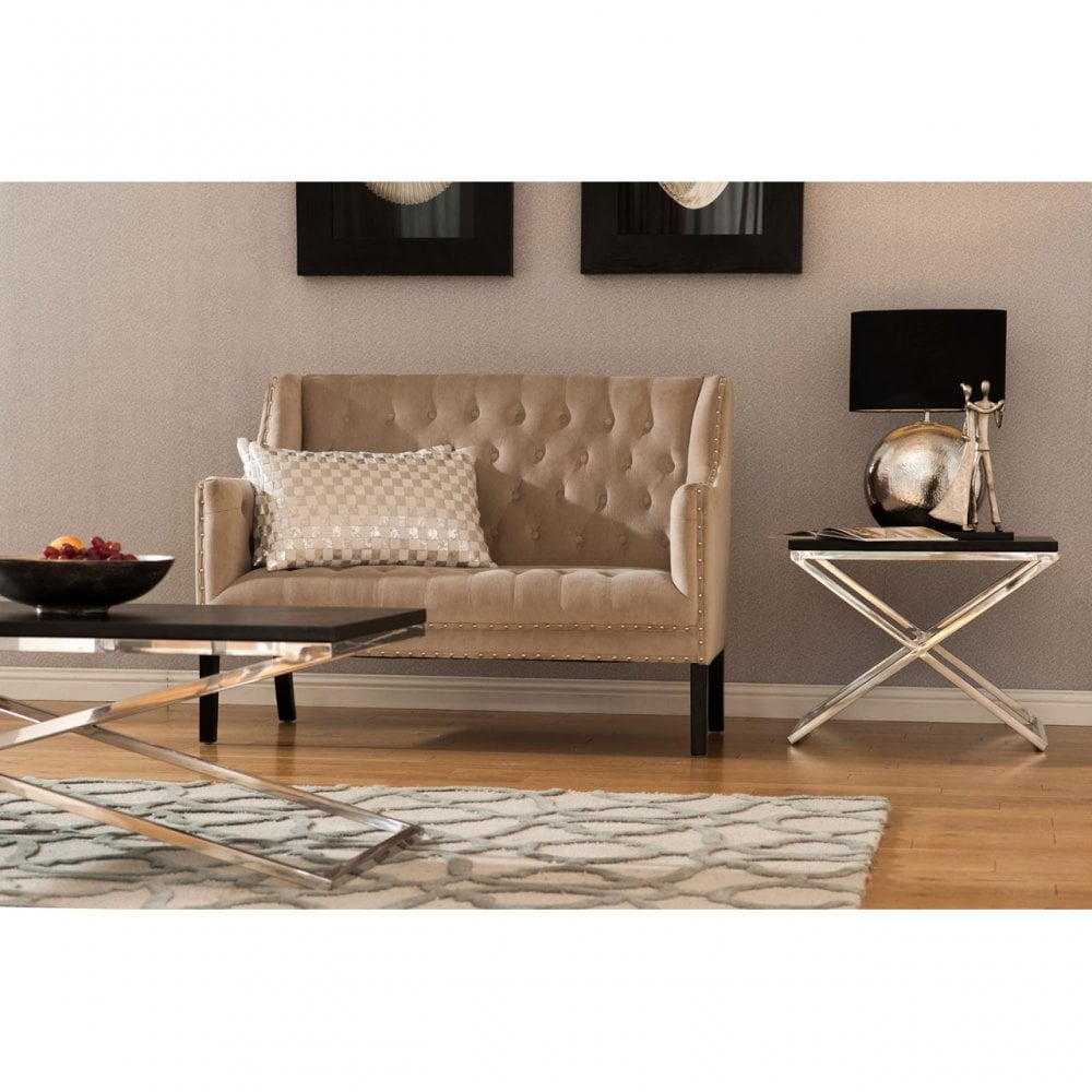 Tribute End Table, Leather, Stainless Steel, Black