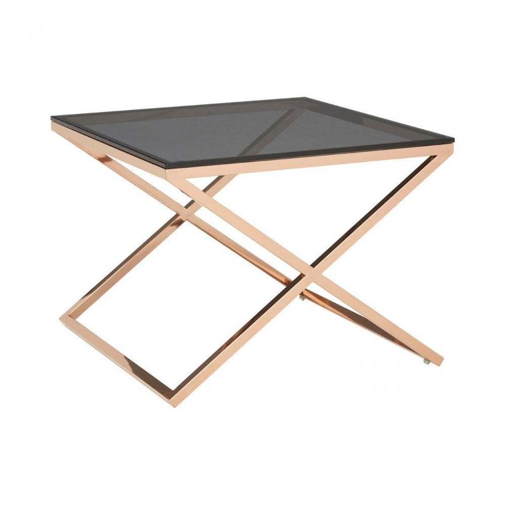 Criss Cross End Table, Stainless Steel, Glass