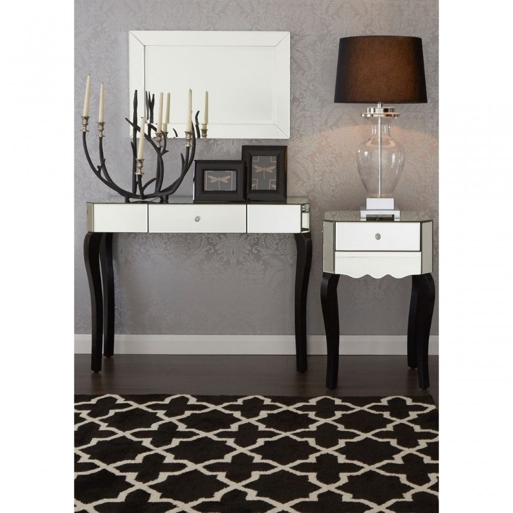 Orchid Side Table, Wood, Mirrored Glass