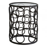 Antalya Round Side Table, Tempered Glass, Black
