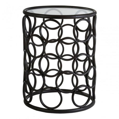 Antalya Round Side Table, Tempered Glass, Black