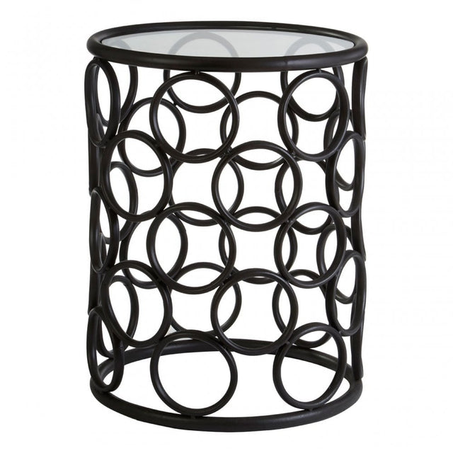 Antalya Round Side Table, Tempered Glass, Black