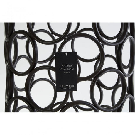 Antalya Round Side Table, Tempered Glass, Black