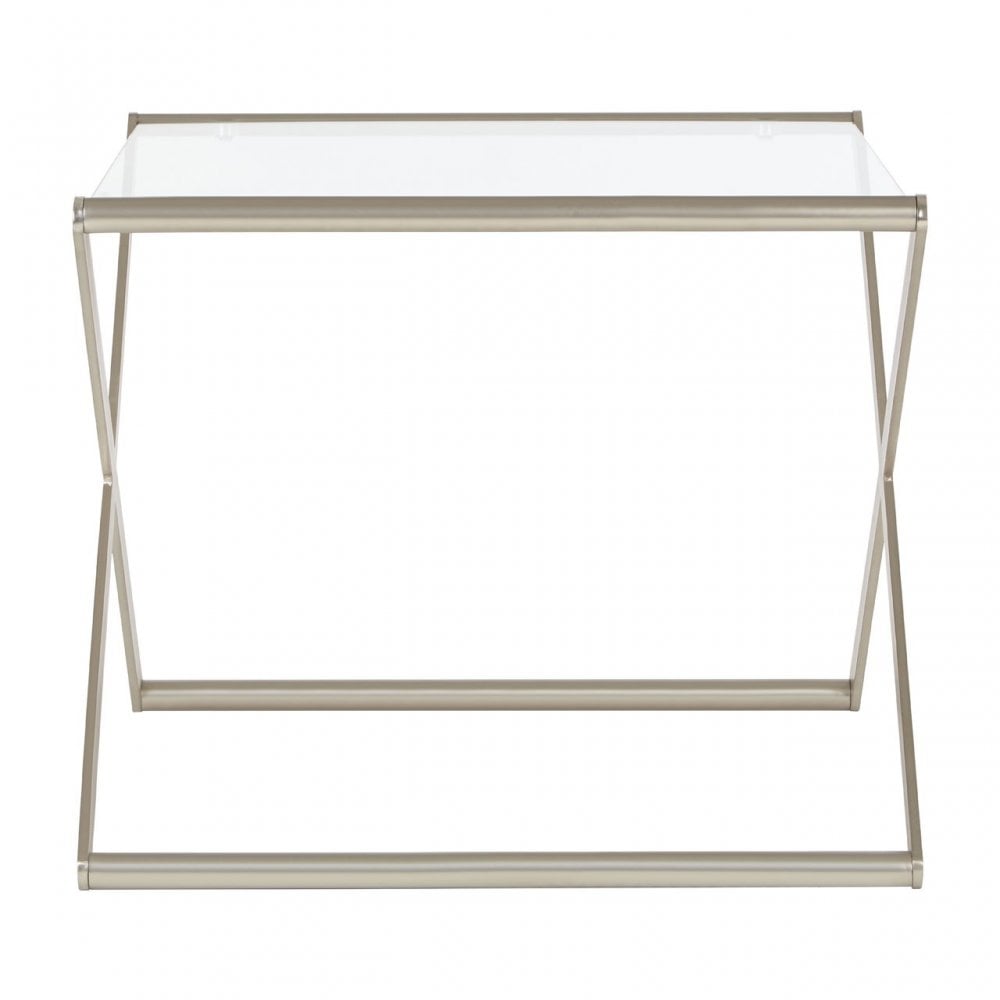 Roma Side Table, Satin Nickel, Glass, Clear
